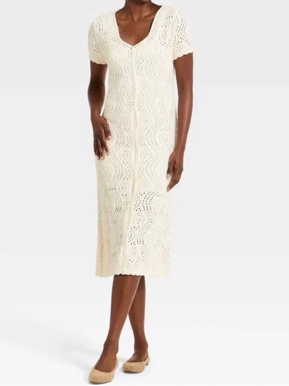 Knit Crochet Midi Dress in Cream - Picture 1 of 1